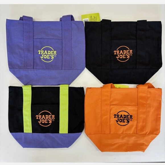 TRADER JOE'S MINI HALLOWEEN CANVAS TOTE BAGS SET OF 4 COLORS**LIMITED -RARE ** - Picture 1 of 10